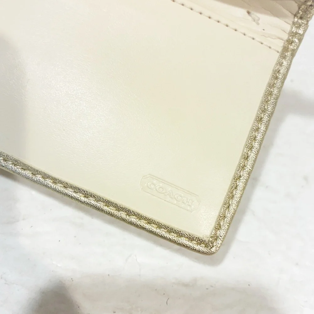 Coach Khaki Brown Gold Signature Cavas Logo Designer Wallet Checkbook Holder‎
